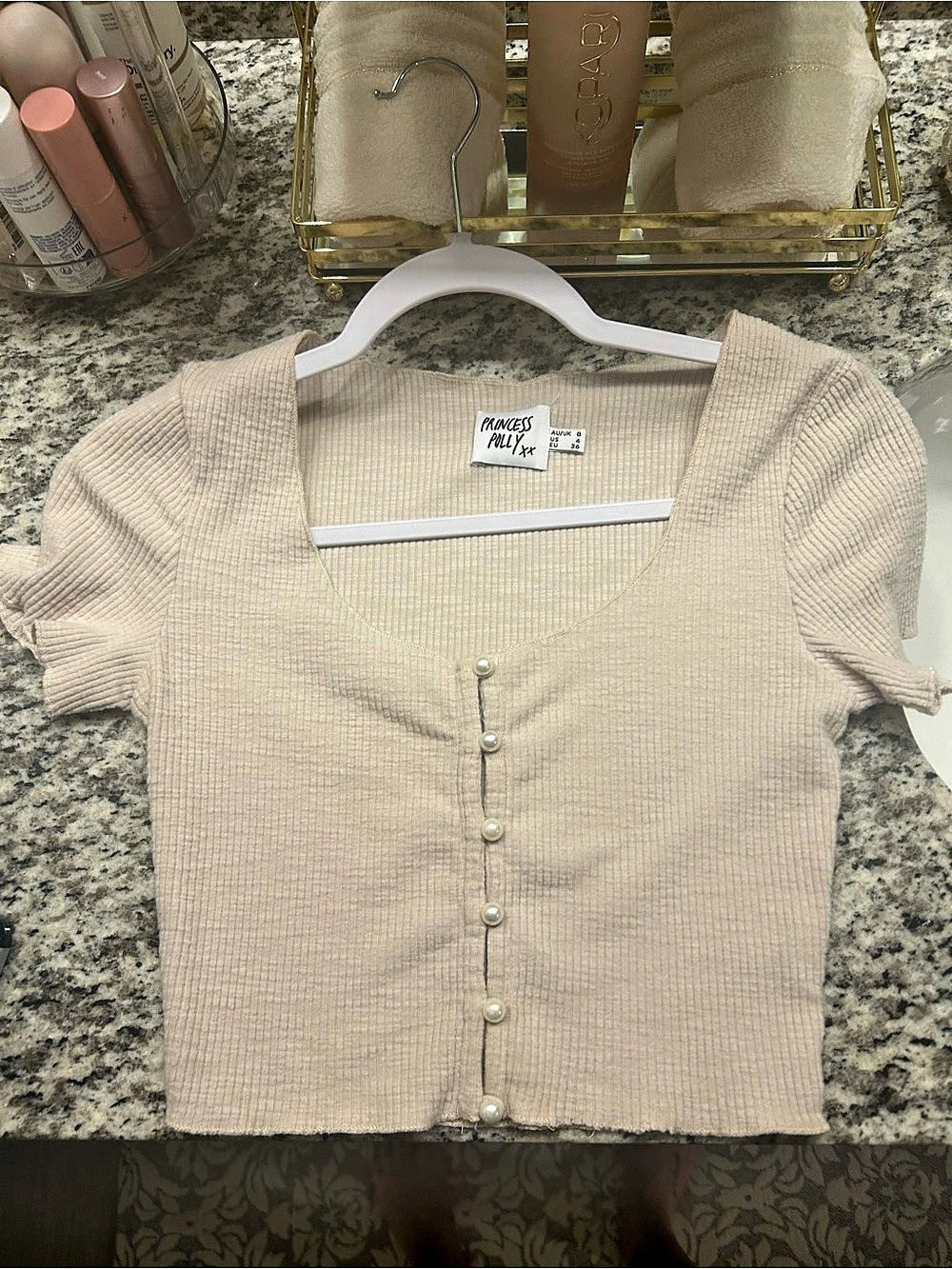 Princess Polly Ribbed Button Front Crop Top Pink Size XS